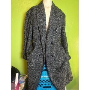 American Male Tweed Double-Breasted Long Coat Size 42 Black & White Wool Blend